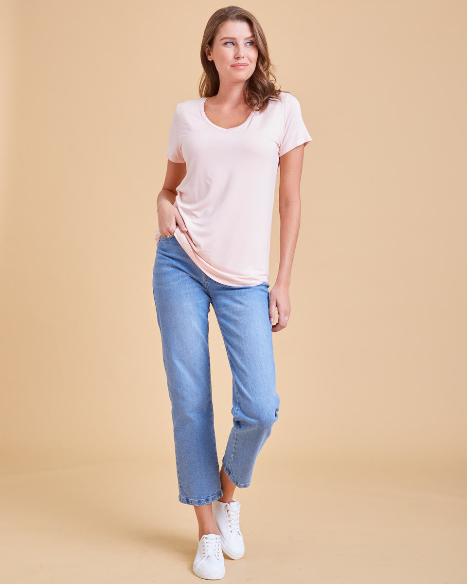Bamboo V Neck Tee - Pale Pink