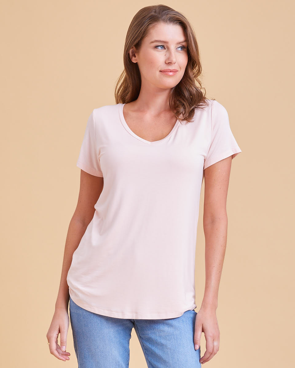 Bamboo V Neck Tee - Pale Pink