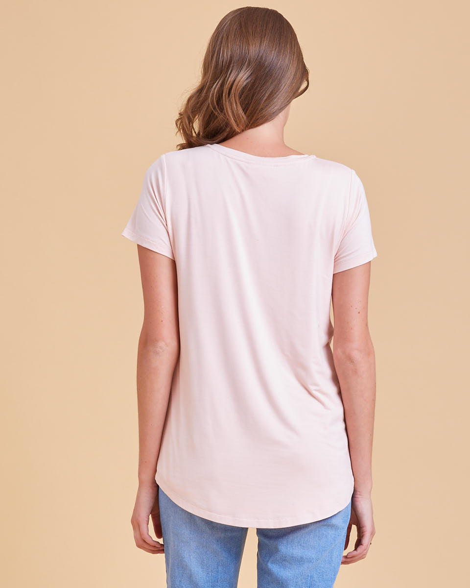 竹子 V 领 T 恤 - 淡粉色