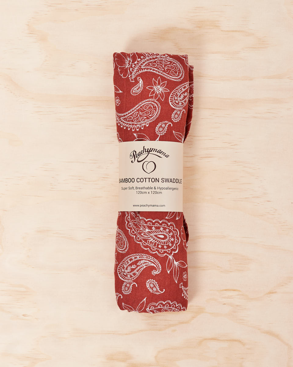 Organic Cotton / Bamboo Swaddle - Rust Paisley - Peachymama