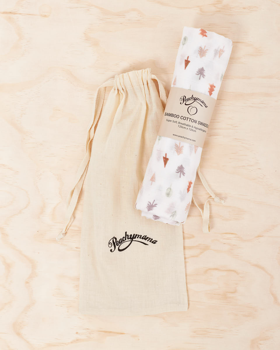 Organic Cotton / Bamboo Swaddle - White Forest - Peachymama